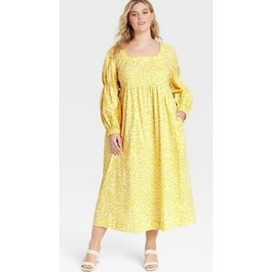Who What Wear Bell Long sleeve Maxi dress Yellow leopard print Size XS
